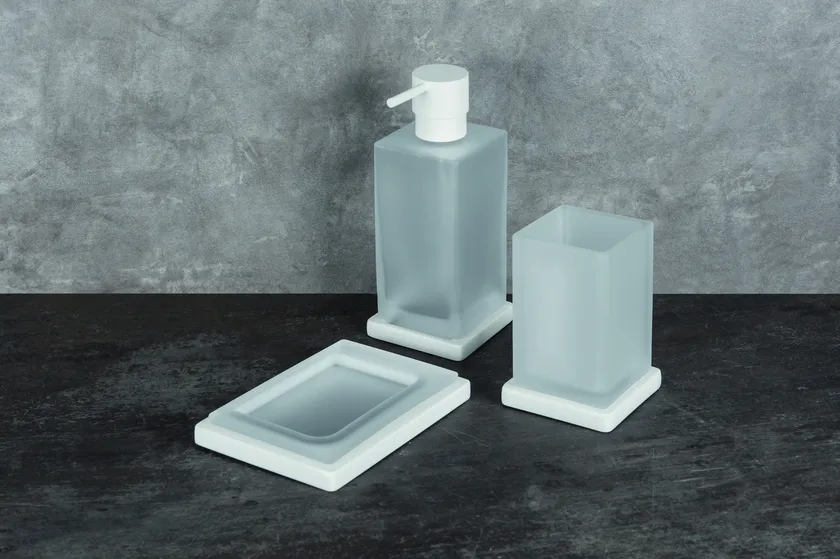A designer-looking soap dispenser