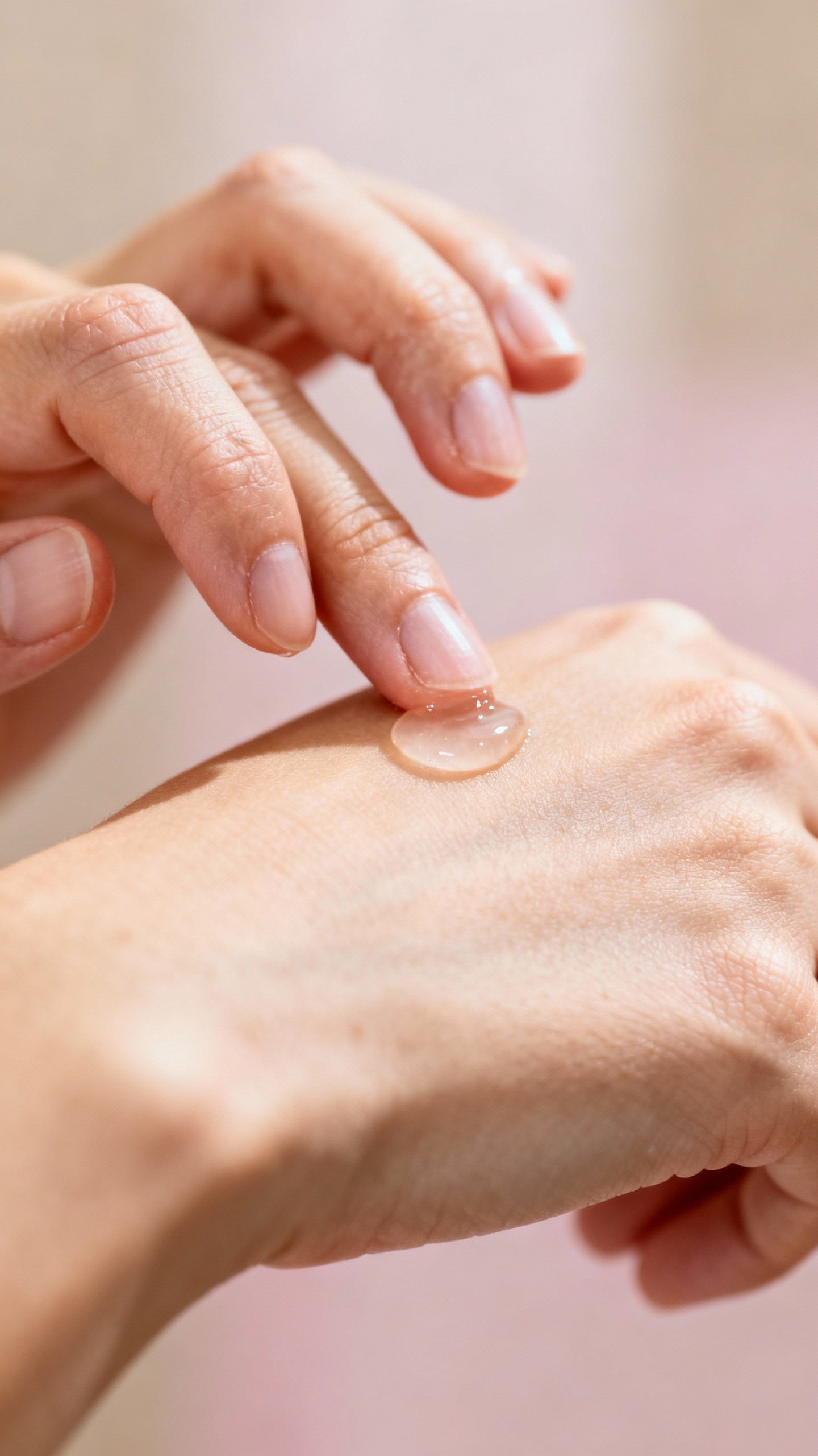 Closeup female hands dabbing Vaseline on wrist pulse point