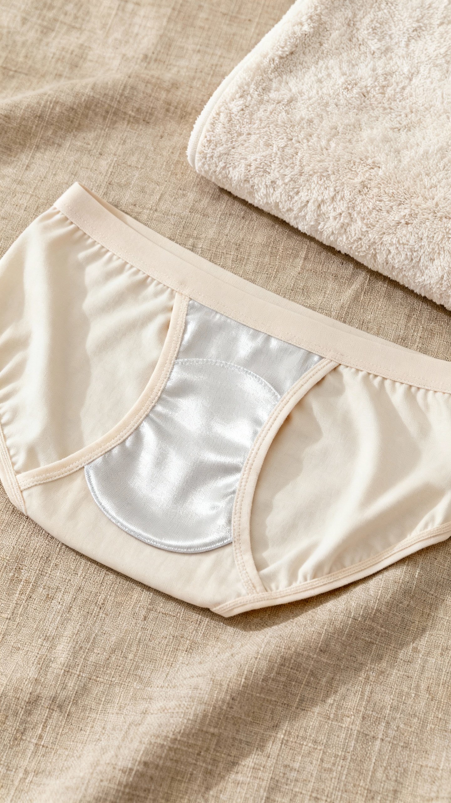 Cotton underwear with Tencel gusset on linen, soft microfiber towel