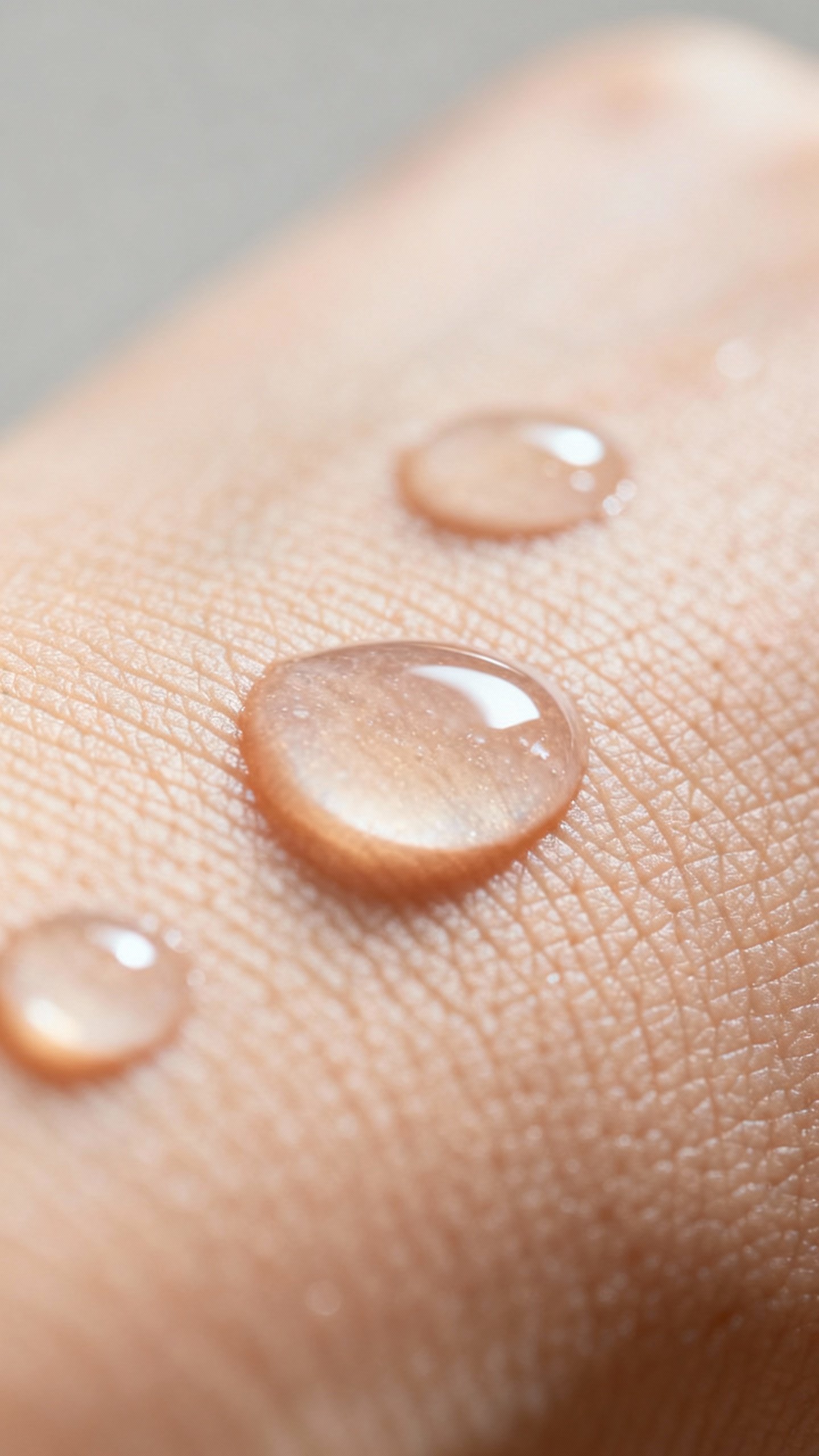 Macro shot of niacinamide gel droplets on textured skin surface