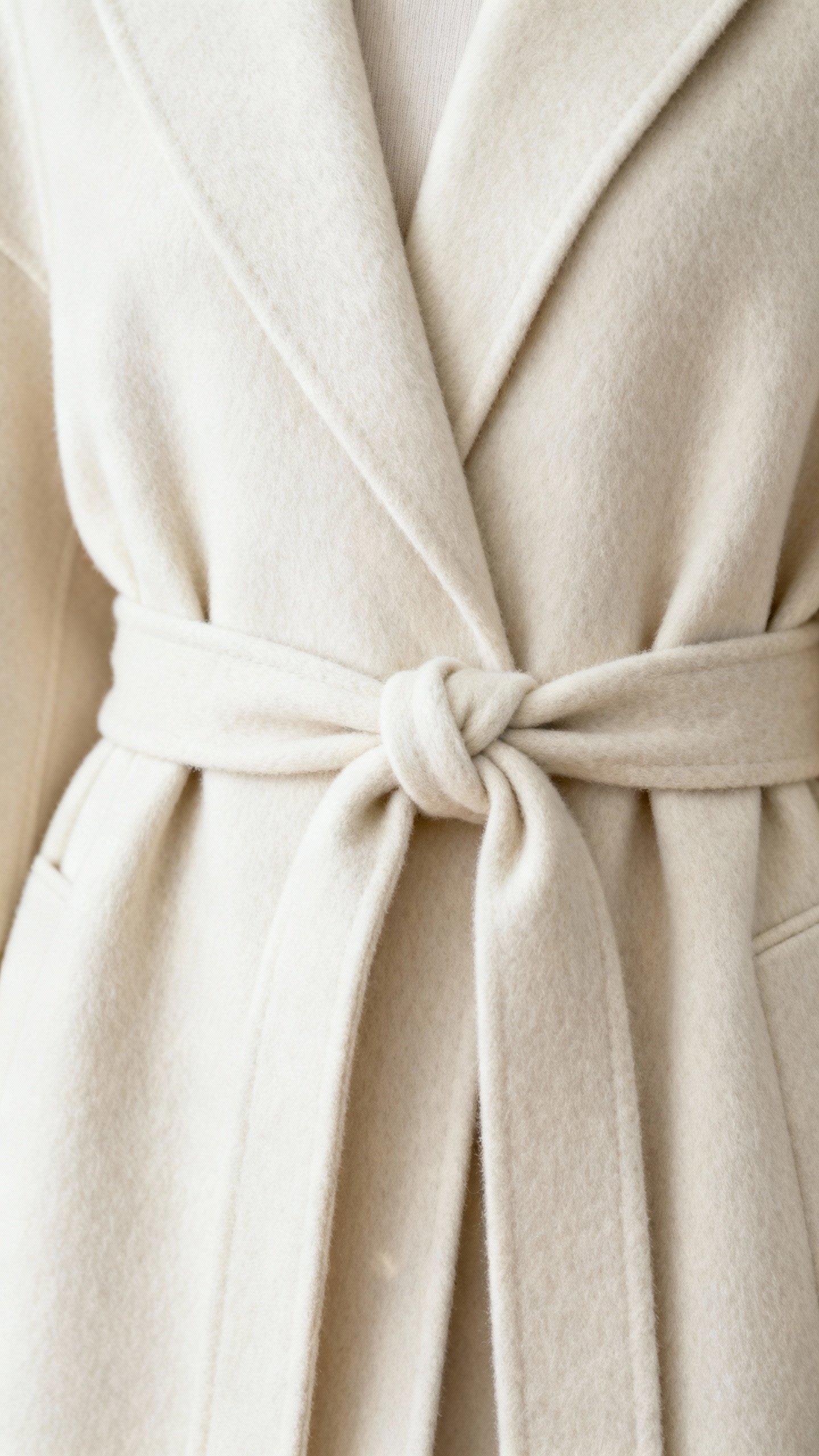 Ivory double-faced cashmere maxi coat belt knot detail