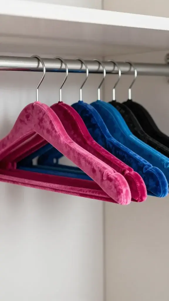 color-coded closet with matching velvet hangers