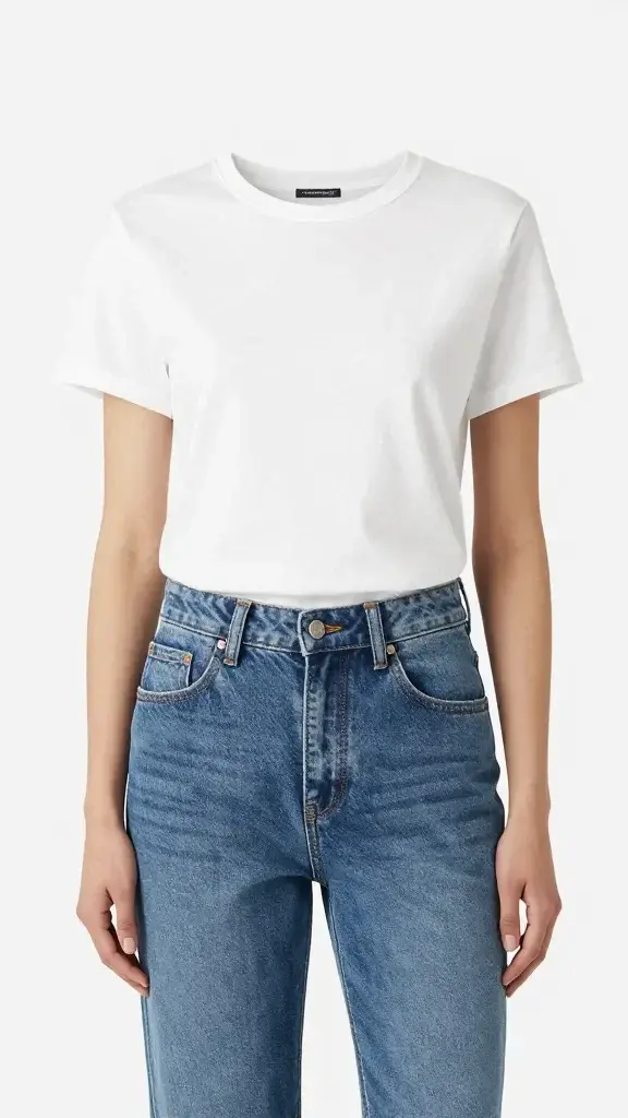 opaque white tee styled with high-waisted jeans