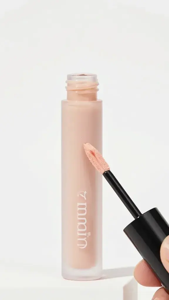 illuminating primer tapped on cupid’s bow, clean background