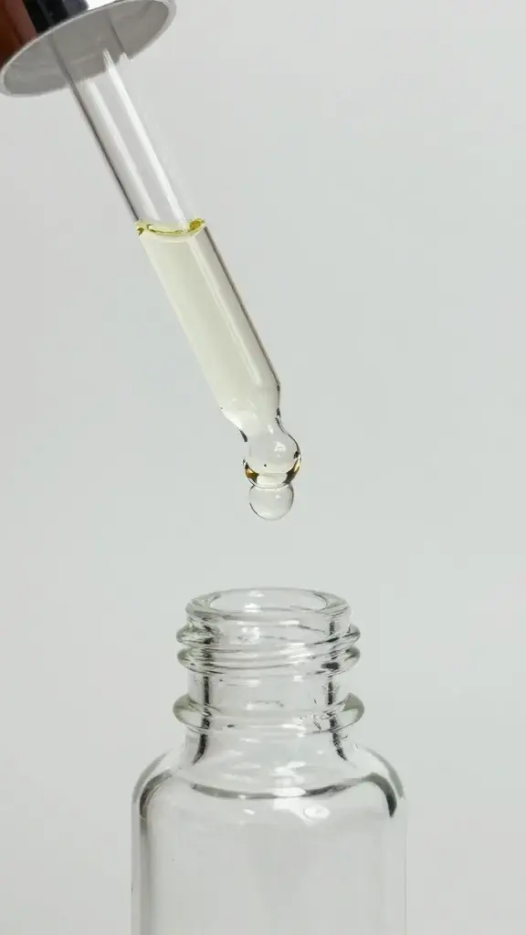 Hyaluronic serum drops on clear glass pipette