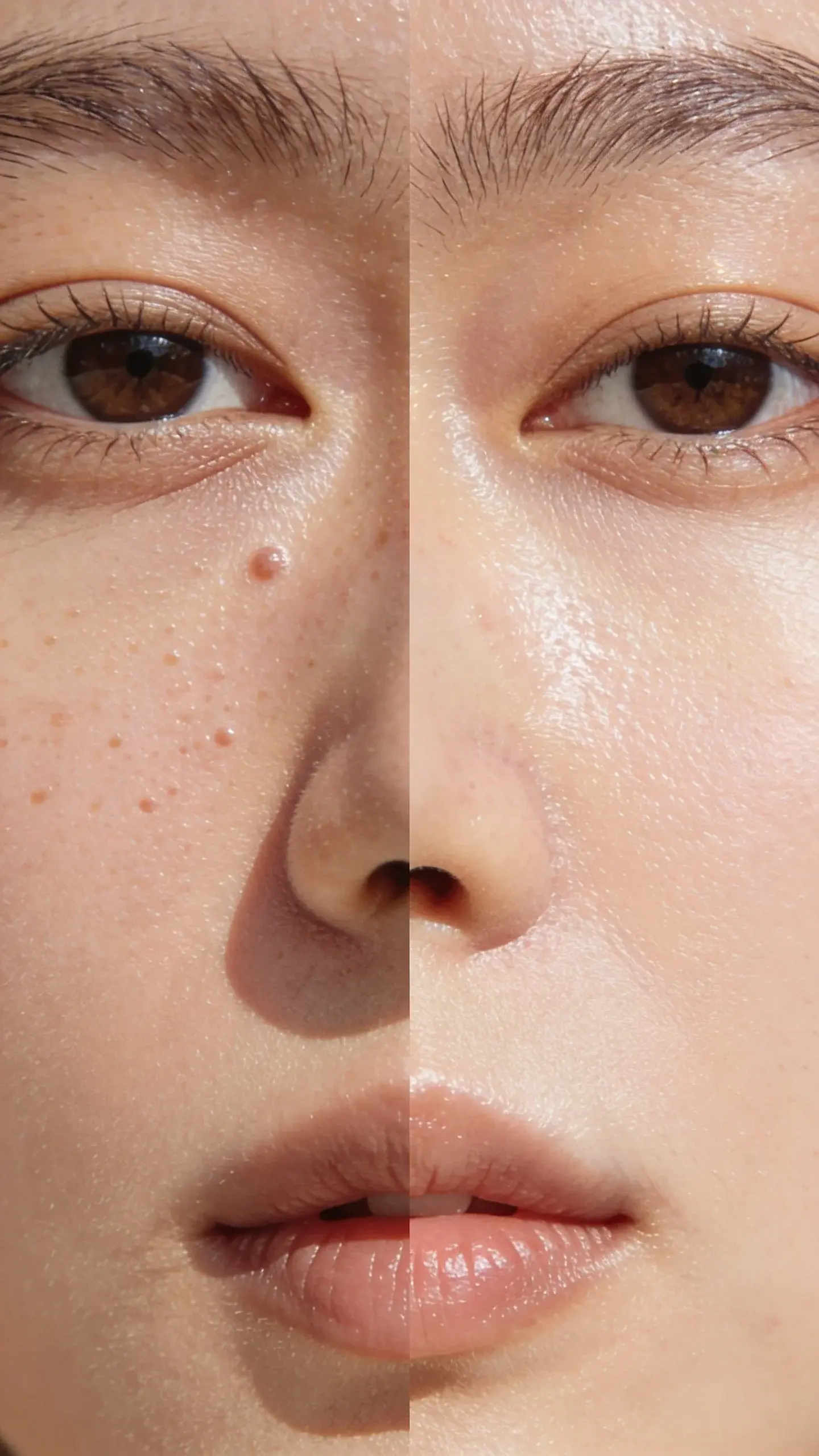Close-up skin with visible pores before and after niacinamide