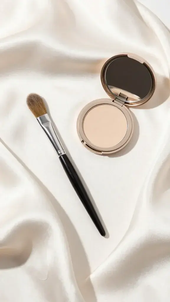 Flatlay: Luminous Silk with brush and compact mirror