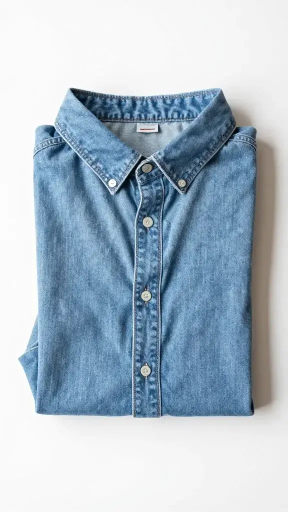 cotton button-down and denim shorts folded neatly